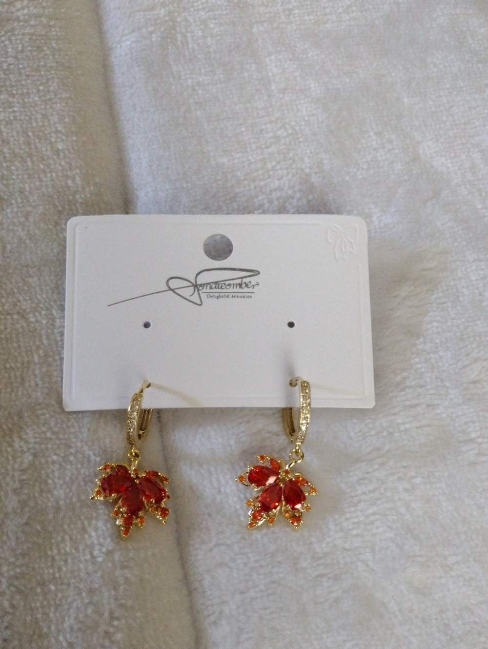 Gold-Tone Red Crystal Leaf Drop Earrings